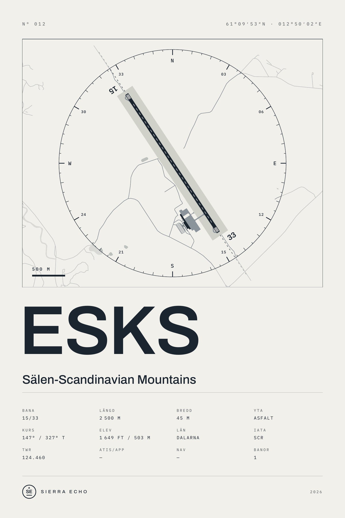 Karta över Sälen-Scandinavian Mountains (ESKS), ljus poster med banor, kompassros och specifikation