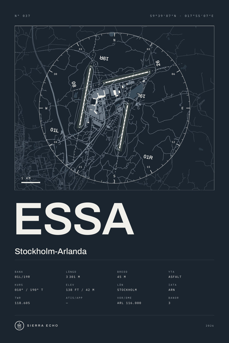 Poster över Stockholm-Arlanda (ESSA), mörk utgåva